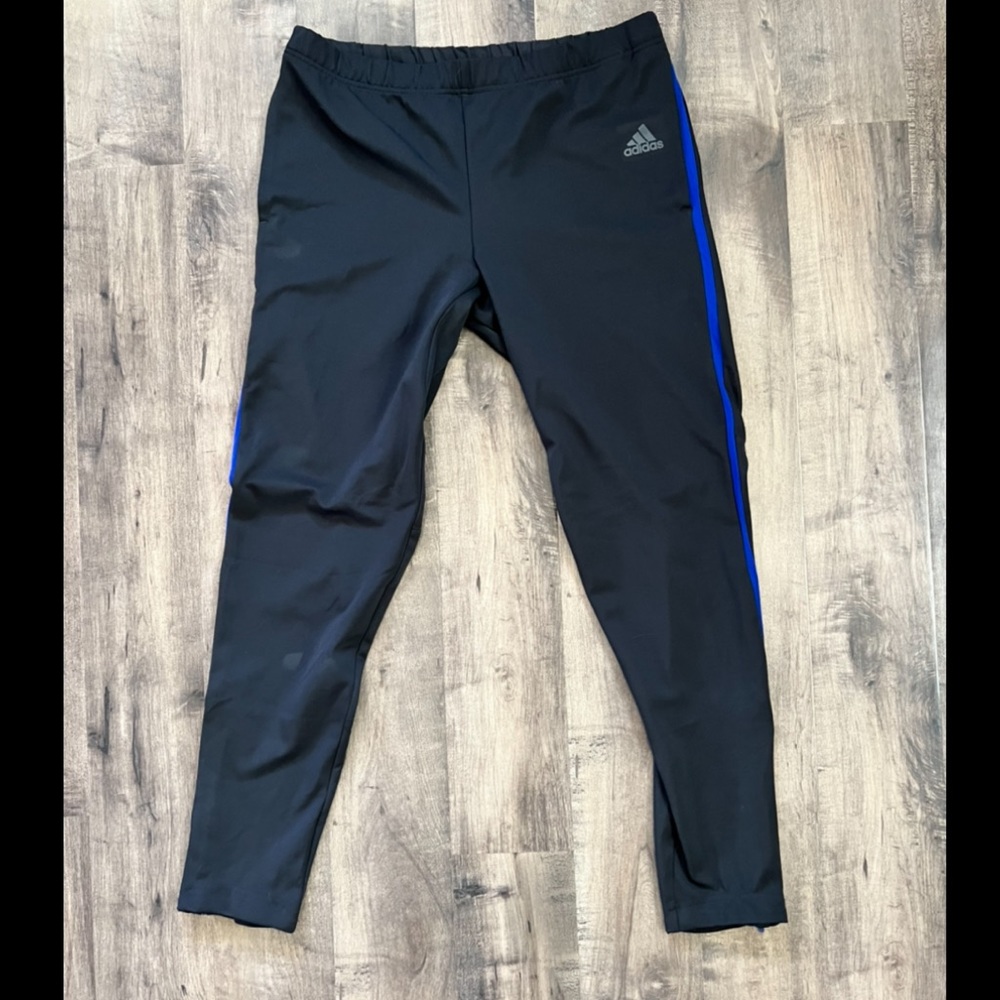 Men’s Adidas Black With Blue Running Workout Pants - Size Medium